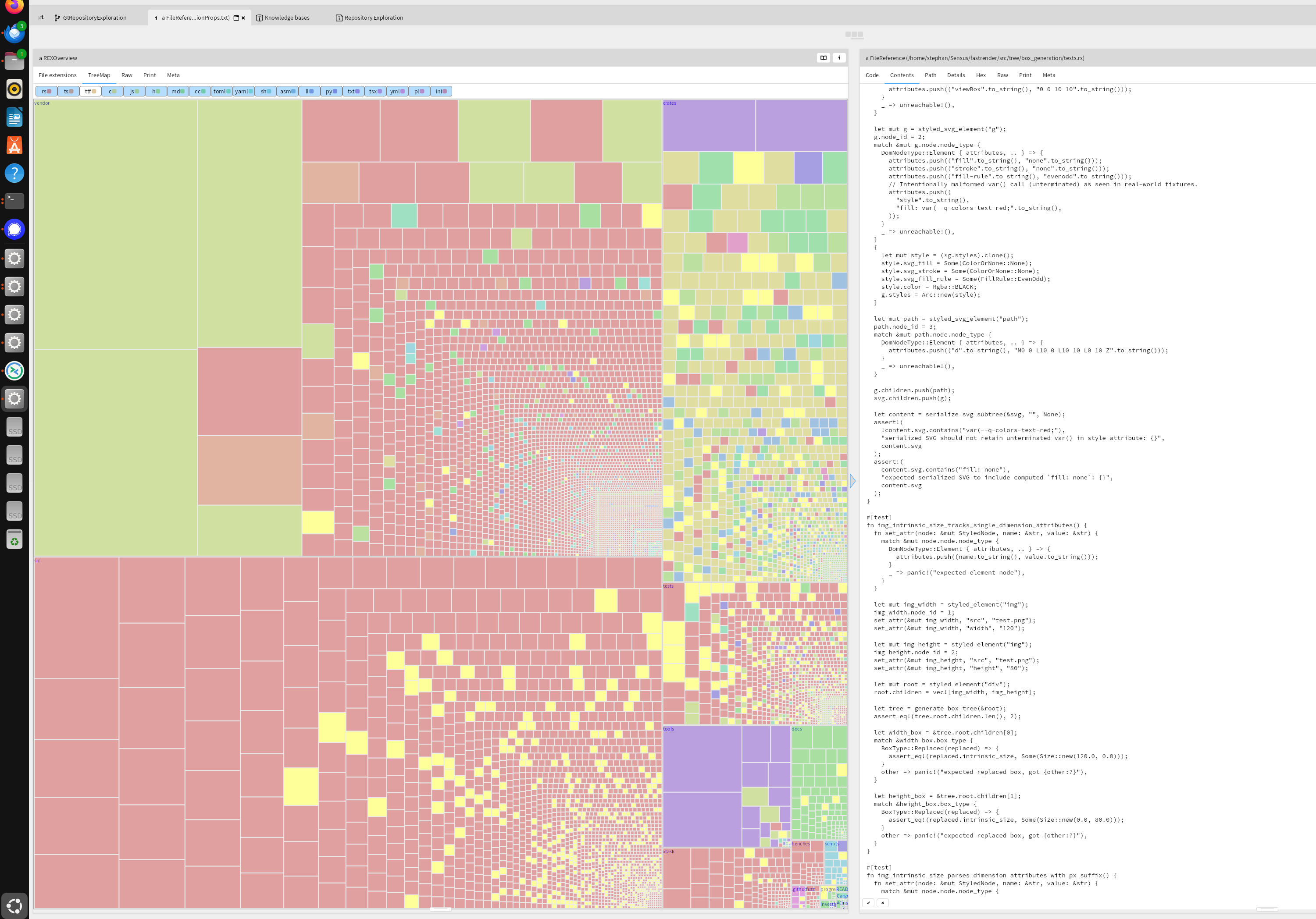 Tree graph of file size in Cursors' fastrender browser implementation